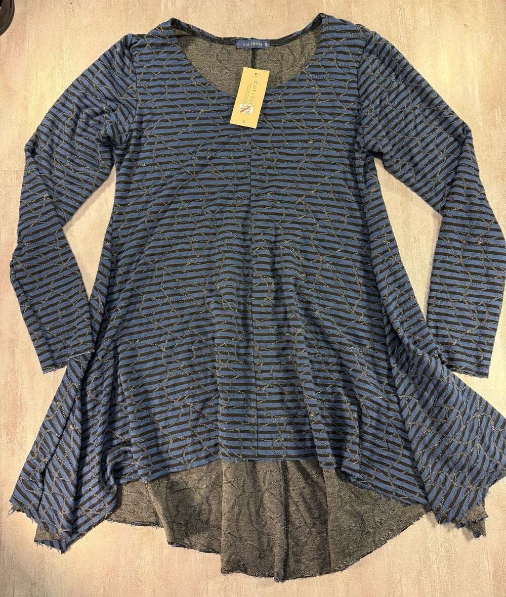 Cut Loose Textured Stripe High-Low Long Sleeve Top Size M